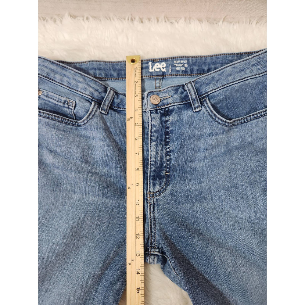 Lee Women's‎ Blue Solid Stretch Mid Rise Regular Fit Straight Leg Jeans Size 14P - Picture 6 of 7